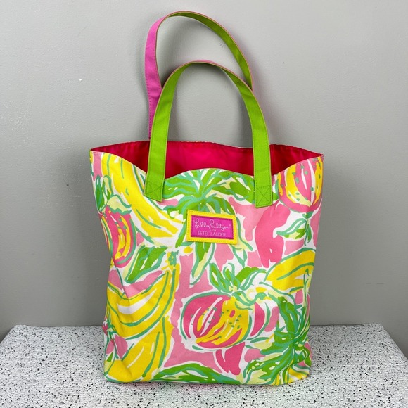 Lilly Pulitzer Handbags - Lilly Pulitzer Estee Lauder Tote Bag Pink Green Yellow Fruit Resort Beach Travel